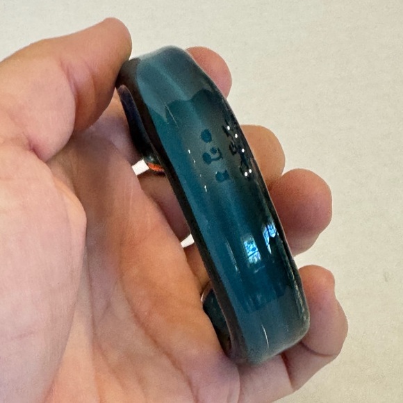 Vintage Hand Blown Art Glass Cuff Bangle Bracelet Aqua Blue Artisan Made - Picture 4 of 14